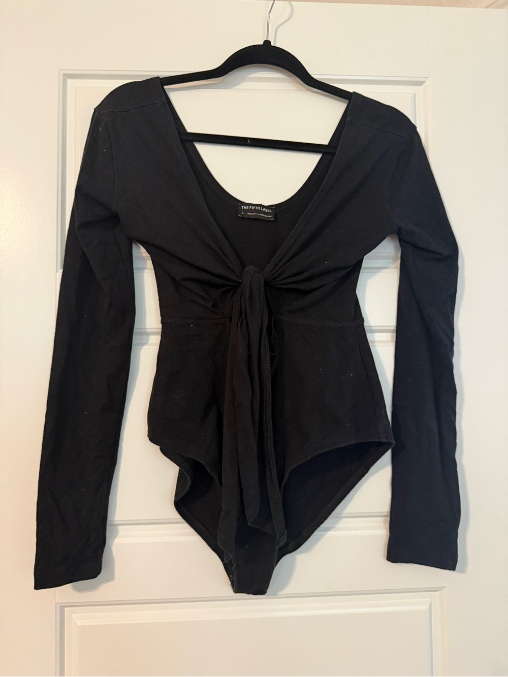 The Fifth Label Black Tie-Front Long Sleeve Bodysuit
